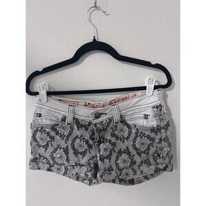 Rock Revival Grey Denim Women's Shorts 27 Spiderweb print gemostones